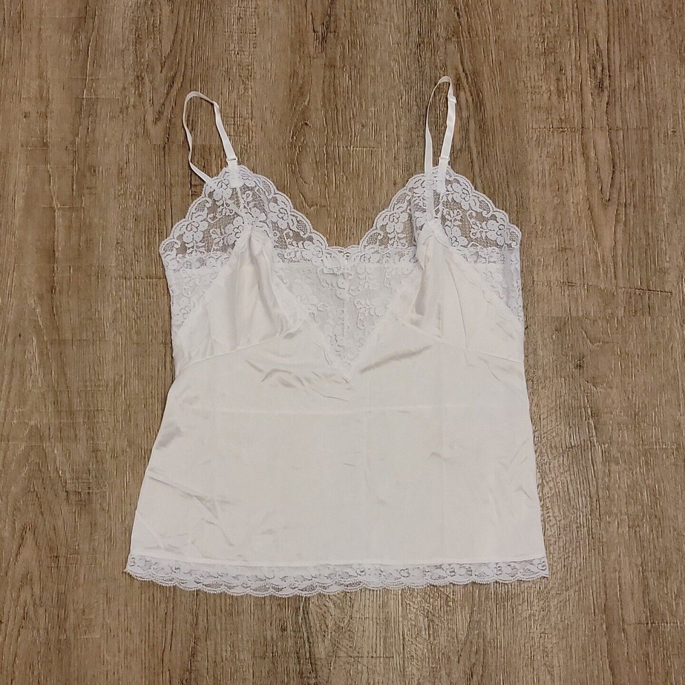 Vintage Slip Shirt Top ~ Sz M ~ White ~ Sleeveless ~ Adjustable Straps